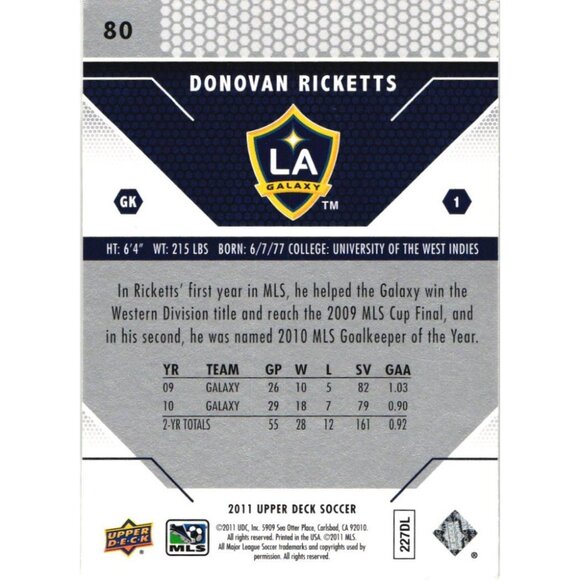 Donovan Ricketts LA Galaxy SIGNED Upper Deck 2011 #80 Soccer Card - Picture 2 of 2